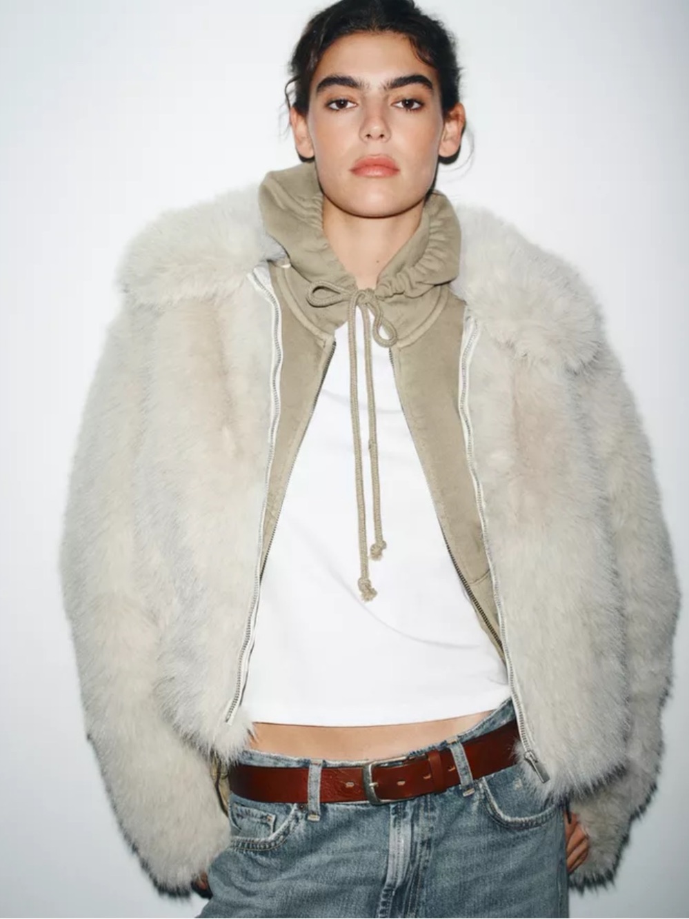 Zara NWT short faux fur zip up coat gray 4391/833 - Picture 1 of 12